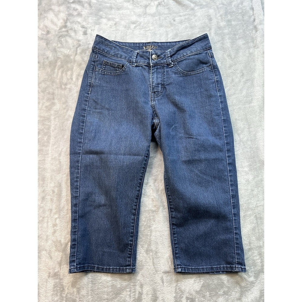 Riders By Lee Womens Sz 4 Designer Blue Jeans Capris Beach Mid Rise Park Walking